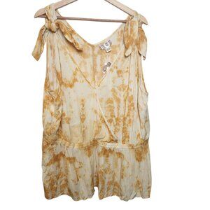 Band Of Gypsies 2X Blouse Sleeveless Gold Yellow Tie Dye Peplum Ruffles Boho NWT